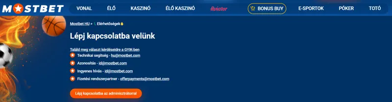 A MostBet technikai támogatásának elérhetőségei