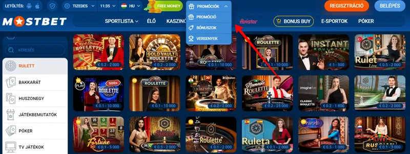 A MostBet fogadóiroda weboldalának promóciók és bónuszok része